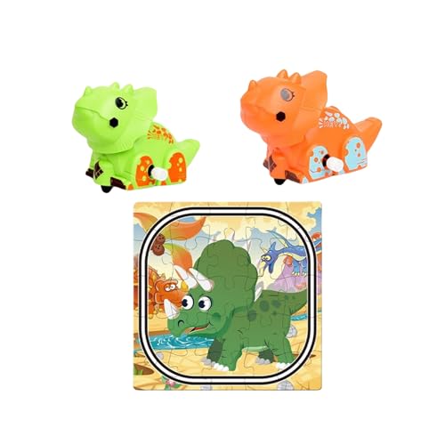 THINCAN Vorschule Cartoon Dinosaurier Puzzle Windup Spielzeug Uhrwerk Spielzeug Schönes Auto Für Kinder Spielen Windup Fahrzeug von THINCAN