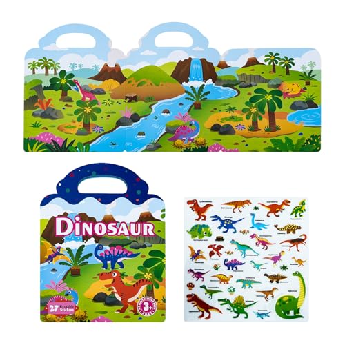 THINCAN Vorschule Wiederverwendbare Aufkleberbuch Sorte Set Mit Abnehmbaren Aufklebern Für Jungen Und Mädchen Cartoon Animal Dinosaur von THINCAN