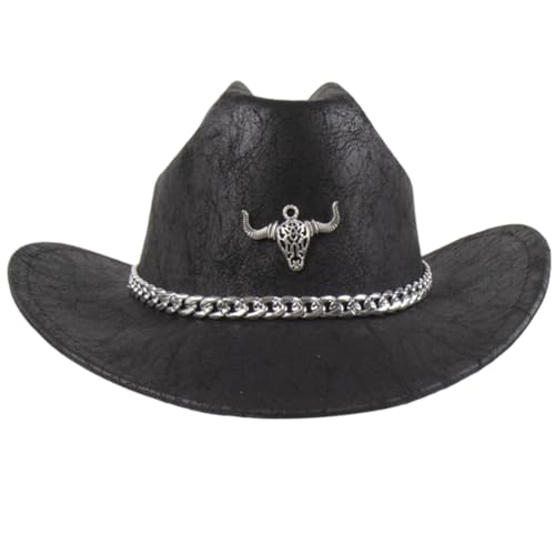 THINCAN Western Cowboyhut Für Weibliche Krempe Metal Chain Cowboy Mode Musik Festival Maskerade Bälle Kopfschmuck von THINCAN