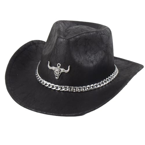 THINCAN Western Cowboyhut Für Weibliche Krempe Metal Chain Cowboy Mode Musik Festival Maskerade Bälle Kopfschmuck von THINCAN