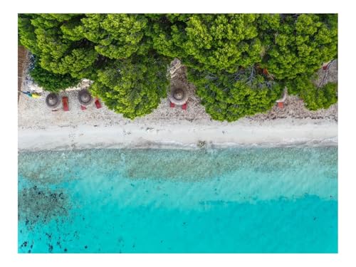 1500 Teile Puzzle Erwachsene-Strand,Regenschirm,Meer,Luftaufnahme,Bäume 87x57cm von THISIT