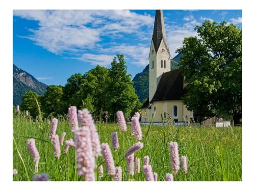 1500 Teile Puzzle für Erwachsene Und Kinder ab 14 Jahren-Kapelle,Blumen,Gras 87x57cm von THISIT