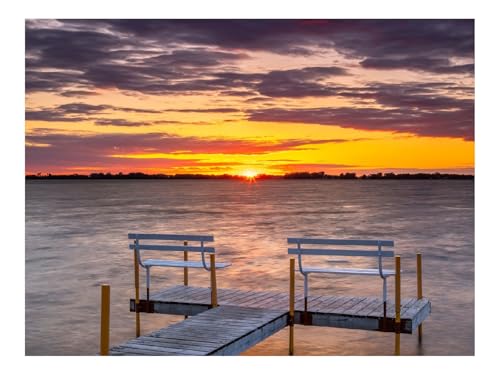 500 Teile Puzzle Puzzlespiele für Die Ganze Familie-Pier,Bank,Meer,Sonnenuntergang,Horizont 52x38cm von THISIT