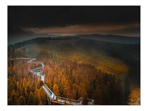 Puzzle 500 Teile,Geschenke für MäNner/Frauen-Brücke,Berge,Nebel 52x38cm von THISIT