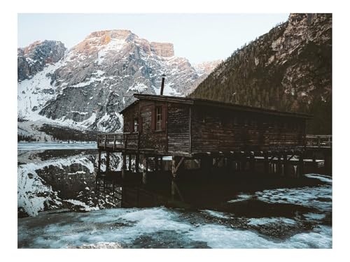 Puzzle 500 Teile,Home Decor Geschenk-Berge,Haus,Küste,See,EIS,Landschaft 52x38cm von THISIT
