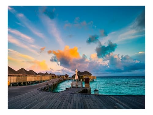 Puzzle 500 Teile,Klassisches Lernspiel-Bungalow,Pier,Meer 52x38cm von THISIT