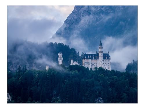 Puzzle 500 Teile,Klassisches Lernspiel-Burg,Wälder,Nebel 52x38cm von THISIT