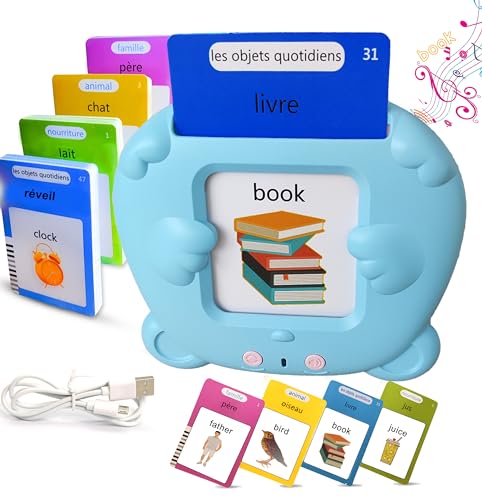 Sprechende Flash-Karten für Kinder Talking Flash Cards 112 Karten 224 Wörter von 3 4 5 6 7 Jahren Montessori Autist Lernspielzeug für Kinder Geburtstagsgeschenk Motami (Französisch-Blau) von THISWIKT