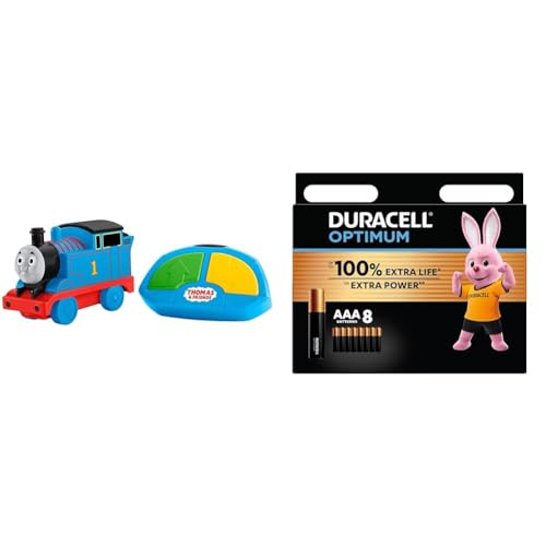 Fisher-Price My First Thomas & Friends R/C Thomas, Battery-Powered Remote-Controlled Train Engine with Character Phrases for Toddlers, GPV86 + Duracell Optimum Batterien AAA, 8 Stück, bis zu 100% EXT von THOMAS & FRIENDS