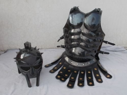 Maximus Gladiator-Helm und Muskelpanzer, Mittelalter, römische Rüstung, Spartaner, Schwarz von THORINSTRUMENTS