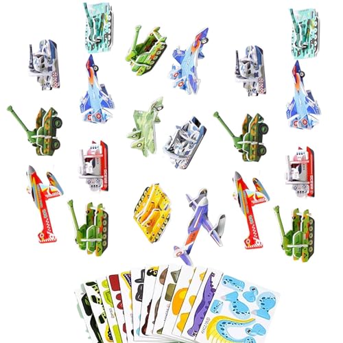 THQERAER Educational 3D Cartoon Puzzle, 25Pcs DIY Cartoon Animal Learning Education Toys for Toddler Kids, Art Crafts Gifts for Boys & Girls, 3D Puzzle Game for Kids (Aircraft Tanks) von THQERAER