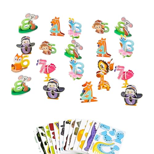 THQERAER Educational 3D Cartoon Puzzle, 25Pcs DIY Cartoon Animal Learning Education Toys for Toddler Kids, Art Crafts Gifts for Boys & Girls, 3D Puzzle Game for Kids (Animal Numbers) von THQERAER