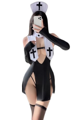 THSCWY Damen Cosplay Dessous Sexy Nonne Kostüm Anime Teufel Rollenspiel Maid Outfit Halloween Nonnenkleid von THSCWY
