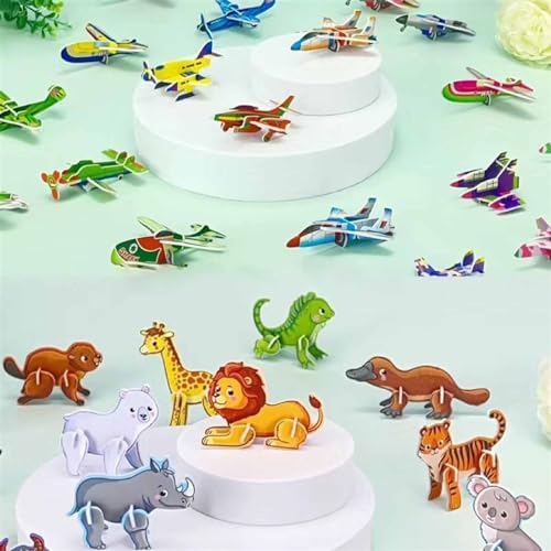 Pädagogische 3D Cartoon Puzzle, 3D Puzzle Für Kinder Spielzeug Pack 3D Cartoon Puzzle Für Kinder DIY Cartoon Tier Lernen Bildung Spielzeug Für Kleinkinder Kinder (Size : Airplane+Animals) von THUCHENYUC