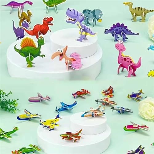 Pädagogische 3D Cartoon Puzzle, 3D Puzzle Für Kinder Spielzeug Pack 3D Cartoon Puzzle Für Kinder DIY Cartoon Tier Lernen Bildung Spielzeug Für Kleinkinder Kinder (Size : Dinosaur+Airplane) von THUCHENYUC