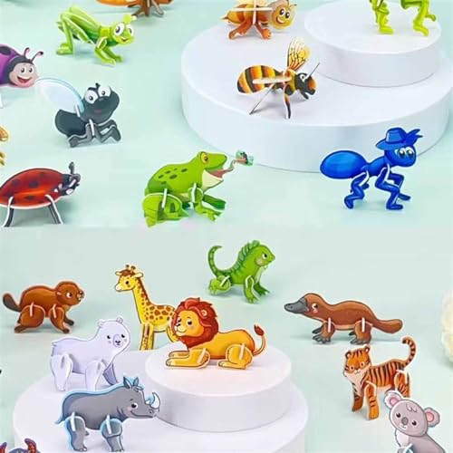 Pädagogische 3D Cartoon Puzzle, 3D Puzzle Für Kinder Spielzeug Pack 3D Cartoon Puzzle Für Kinder DIY Cartoon Tier Lernen Bildung Spielzeug Für Kleinkinder Kinder (Size : Small Animals+Animals) von THUCHENYUC