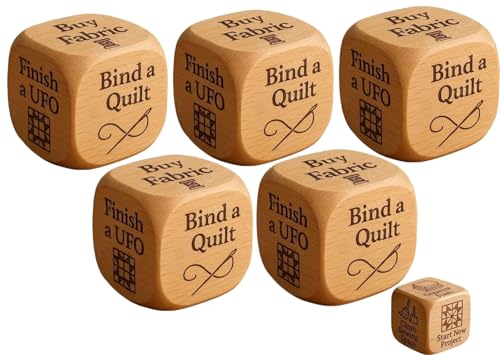 THUCHENYUC Quilter's Dice, Handgefertigter Quilting-Entscheidungswürfel Aus Holz Mit 6 Eingravierten Nähaufgaben Lustiges Praktisches Werkzeug Mit Eingravierten Eingabeaufforderungen(5pcs) von THUCHENYUC