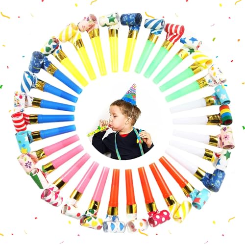 THXFUNAREA 30 Stück Tröte,Party Kinder Gebläse,Tröten Kindergeburtstag Spielzeug Kindergeburtstag Pfeifen Spielzeuge Funny Games Geburtstag Graduation Mehrfarbig Plastik Whistles Papiertrompete von THXFUNAREA