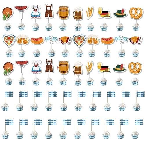 THXFUNAREA 50 Stück Oktoberfest Cupcake Topper, Deutsche Bierfest Dessert Dekoration, Oktobertfest Tortendeko, Bayerische Party Accessoire, Ideal für Bierfest und Partys von THXFUNAREA
