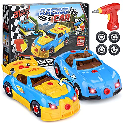 TI-TOO Zerlegbares Spielzeug-Rennauto, 2 in 1 Kinder Konstruktion Rennen Bildung Lernspielzeug für 3-5 Jahre Alte Jungen, Bauen Ihr Eigenes Auto Spielzeug-Kit Mit Bohrer Werkzeuge von TI-TOO