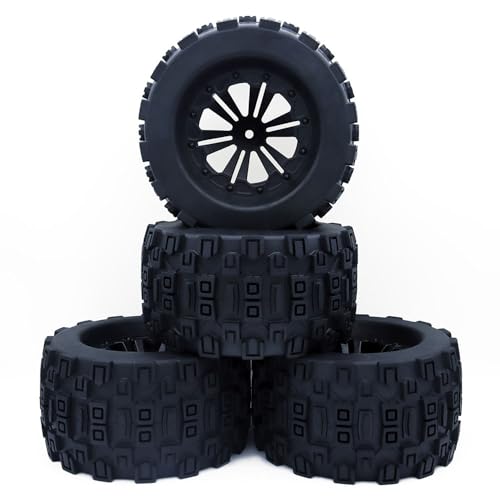 Für 1/10 Monster-Reifen, Rallye-Reifen, 4 Stück, 12 mm, Sechskant, Kunststofffelge, Gummireifen für 1/10 Traxxas HSP HPI Tamiya RC Auto (7476) von TIAJTHYD