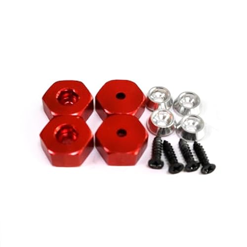 TIAJTHYD 4 STÜCKE 5mm bis 12mm Metall Combiner Radnabe Hex Adapter for WPL D12 C24 C34 B24 B36 MN D90 D99 RC Auto Upgrade Teile(Rood) von TIAJTHYD