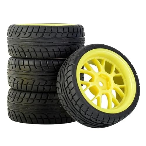 TIAJTHYD 4 Stück for RC-Car-Gummireifen und -Felgen, 12-mm-Sechskantnabe for WLt-oys 144001 1/18 1/10 Reifen – Offroad-Upgrade-Teile for bessere Leistung(Yellow) von TIAJTHYD