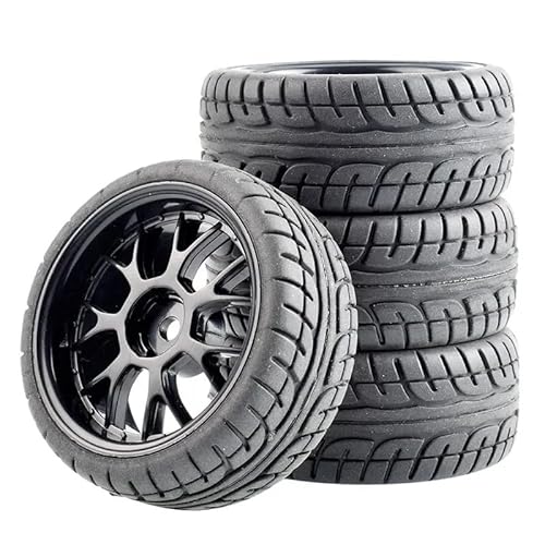 TIAJTHYD 4 Stück for RC-Car-Gummireifen und -Felgen, 12-mm-Sechskantnabe for WLt-oys 144001 1/18 1/10 Reifen – Offroad-Upgrade-Teile for bessere Leistung(Zwart) von TIAJTHYD