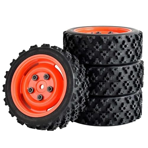 TIAJTHYD for 1/10 RC-Rennwagen-Räder, Rallye-Reifen und Straßenreifen, 12 mm Sechskant, for WLt-oys 144001 144002 MJX 16207 16208 WPL C24-1 C54(A-Red) von TIAJTHYD