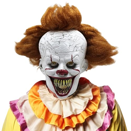 TIANHOO Gruselige Clown Maske Crazy Joker Cosplay Clown Maske Dämon Clown Maske Realistische Clown Latexmaske Gruselige Vollkopfmaske Halloween Kostüm Requisiten Gesichtsmaske (Joker Resurrected) von TIANHOO
