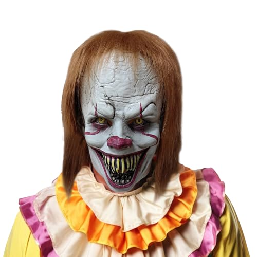 TIANHOO Gruselige Clown Maske Crazy Joker Cosplay Clown Maske Dämon Clown Maske Realistische Clown Latexmaske Gruselige Vollkopfmaske Halloween Kostüm Requisiten Gesichtsmaske (Terrifying Joker) von TIANHOO
