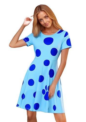 TIANKMER Kostüme für Halloween, lustig, blaue Punkte, bedruckt, für Cosplay, Cosplay, kurzärmelig, Party, lässiges Tunika-Kleid TIANKMER Kostüme für Halloween, lustig, blaue Punkte, bedruckt, für Cosplay, Cosplay, kurzärmelig, Party, lässiges Tunika-Kleid von TIANKMER