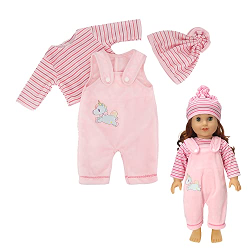 3 stück rosa Puppenkostüme, Zubehör für Neugeborene Puppen, süße Herbst- und Winterkostüme, Lange T-Shirts, Einteilige Hose, Hüte, 36-43 cm, geeignet für weibliche 18-Zoll-Puppen von TIANNAIT