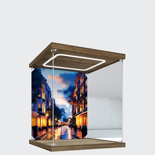 Acryl-Vitrine für Le-go 10350 British Street Corner Bauset, klare Vitrine, staubdichte Vitrine, kompatibel mit Le-go 10350 (nur Vitrine) (Hintergrund mit LED) von TIANQING