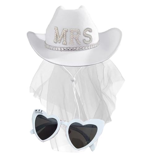 TIANQUXNGI BrideToBe Hut Sonnenbrille Kostüm-Set für Hochzeit, Westernhut, Brillen, Erwachsenenkostüm, Zubehör, 2 Stück TIANQUXNGI BrideToBe Hut Sonnenbrille Kostüm-Set für Hochzeit, Westernhut, Brillen, Erwachsenenkostüm, Zubehör, 2 Stück von TIANQUXNGI