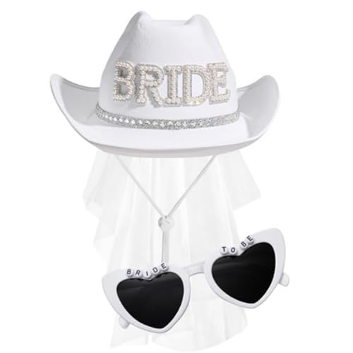 TIANQUXNGI BrideToBe Hut Sonnenbrille Kostüm-Set für Hochzeit, Westernhut, Brillen, Erwachsenenkostüm, Zubehör, 2 Stück TIANQUXNGI BrideToBe Hut Sonnenbrille Kostüm-Set für Hochzeit, Westernhut, Brillen, Erwachsenenkostüm, Zubehör, 2 Stück von TIANQUXNGI