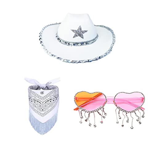 TIANQUXNGI CowboyHut, Brille, BandanaSet, Junggesellinnenabschied, Bandana, Brautparty, Hut, Junggesellinnenabschied, Cowgirl-Brille, Brautparty TIANQUXNGI CowboyHut, Brille, BandanaSet, Junggesellinnenabschied, Bandana, Brautparty, Hut, Junggesellinnenabschied, Cowgirl-Brille, Brautparty von TIANQUXNGI