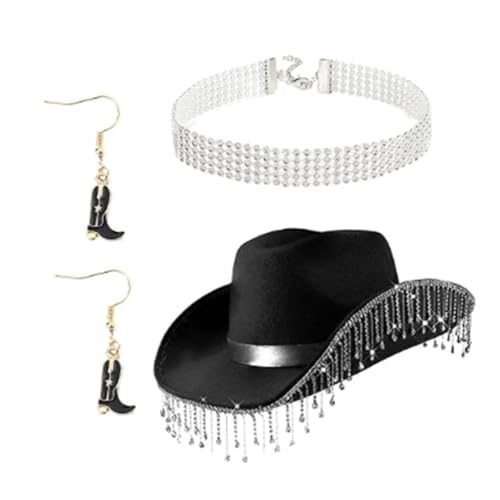 TIANQUXNGI Cowgirl-Kostüm-Set, Western-Kostüm, breite Krempe, Cowgirl-Hut, Stiefel, Ohrringe, Choker, Halskette, Damen, Cosplay, Party, Requisiten, Zubehör TIANQUXNGI Cowgirl-Kostüm-Set, Western-Kostüm, breite Krempe, Cowgirl-Hut, Stiefel, Ohrringe, Choker, Halskette, Damen, Cosplay, Party, Requisiten, Zubehör von TIANQUXNGI