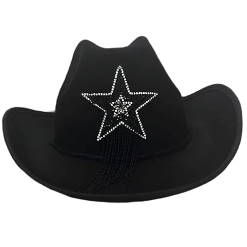 TIANQUXNGI Denims Hut Wilder Westernhut Mottoparty Hut Strass Quasten Hut Kostüm für Karneval und Motto Event TIANQUXNGI Denims Hut Wilder Westernhut Mottoparty Hut Strass Quasten Hut Kostüm für Karneval und Motto Event von TIANQUXNGI