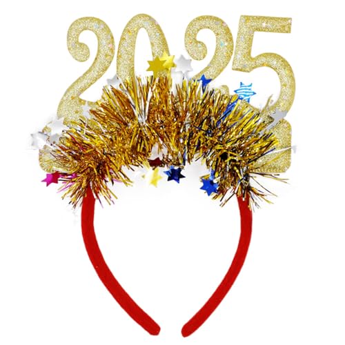 TIANQUXNGI Einzigartiger goldener Haarreif 2025 Silvester Party Kopfschmuck Kostüm festliches Haarschmuck für Frauen Mädchen von TIANQUXNGI