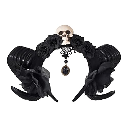 TIANQUXNGI Halloween-Haarreif mit Schafhorn, böse Königin, Haarband, Cosplay-Kostüm, Hexen-Kopfschmuck, Zubehör für Mädchen TIANQUXNGI Halloween-Haarreif mit Schafhorn, böse Königin, Haarband, Cosplay-Kostüm, Hexen-Kopfschmuck, Zubehör für Mädchen von TIANQUXNGI