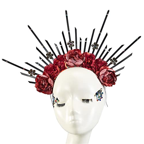TIANQUXNGI Halos Kopfschmuck Tiaras Blume Gothic Haarschmuck Stirnband Cosplay Party Kopfbedeckung für Frauen von TIANQUXNGI