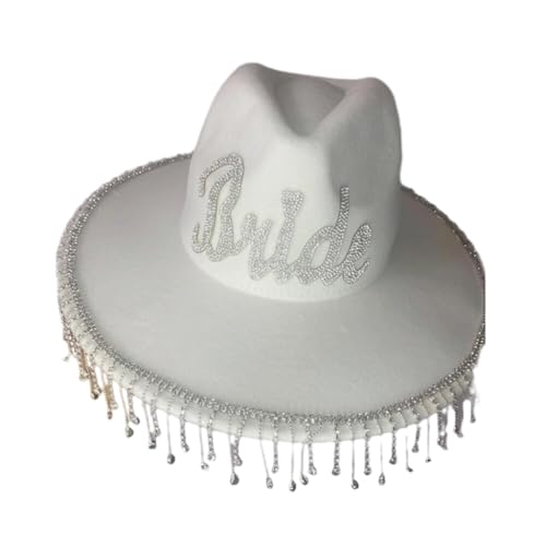 TIANQUXNGI Schimmernde Quastenhut Braut Western mit Strass von TIANQUXNGI