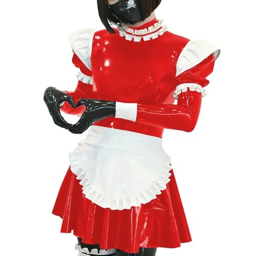 TIANXIAOQWE Sissy Wetlook Langärmelige PVC Crossdressing Lolita Dienstmädchenuniform für Halloween Cosplay Themenpartys von TIANXIAOQWE