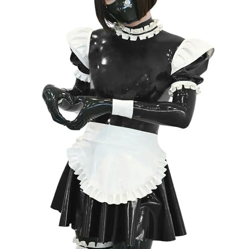 TIANXIAOQWE Sissy Wetlook Langärmelige PVC Crossdressing Lolita Dienstmädchenuniform für Halloween Cosplay Themenpartys von TIANXIAOQWE