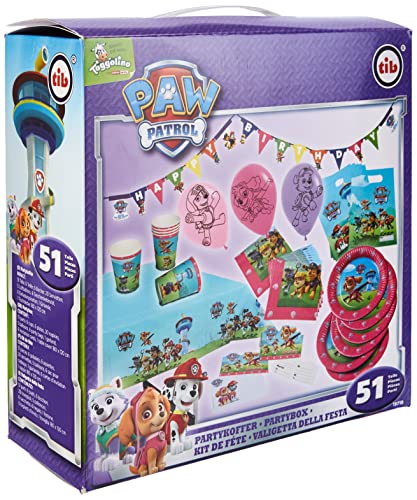 TIB Heyne 19719 - Partykoffer Paw Patrol, 51 Teile, Partygeschirr und Dekoration, Kindergeburtstag von TIB