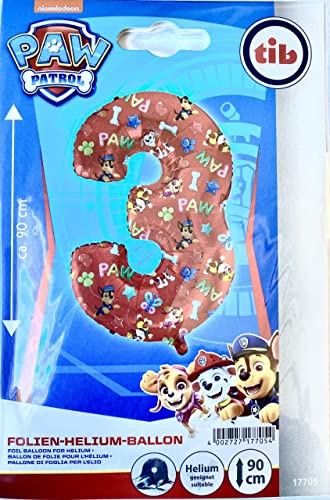 TIB Heyne XXL Paw Patrol Folienballon * ZAHL 3 als Deko für Kindergeburtstag und Party | 90cm Luft Helium Hunde Skye Kinder Geburtstag Ballon Dekoration Folienballons, 17705 von TIB Heyne