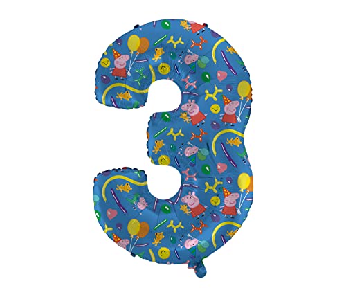 XXL Peppa Pig Folienballon * ZAHL 3 * als Deko für Kindergeburtstag und Party | 90cm | für Luft und Helium | Wutz George Kinder Geburtstag Ballon Dekoration Folienballons von TIB Heyne