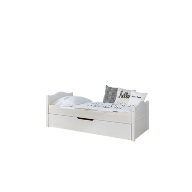 TiCAA Einzelbett Leni 100 x 200 cm Kiefer weiß mit Zusatzbett von TICAA