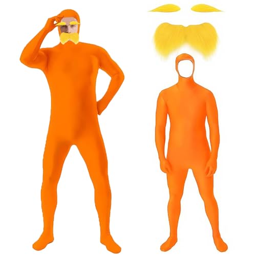 TICIFEN 2-teiliges orangefarbenes Overall-Kostüm für Erwachsene, gelber Schnurrbart und Augenbrauen, Body für Herren, Halloween, Party, Verkleiden, Orange/Abendrot im Zickzackmuster (Sunset Chevron TICIFEN 2-teiliges orangefarbenes Overall-Kostüm für Erwachsene, gelber Schnurrbart und Augenbrauen, Body für Herren, Halloween, Party, Verkleiden, Orange/Abendrot im Zickzackmuster (Sunset Chevron von TICIFEN